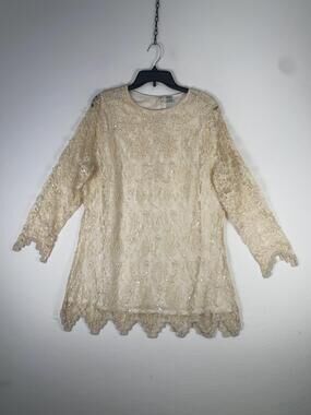 GUNIT Blouse Womens Large White Lace Beaded Sequin Long Sleeve Tunic Top